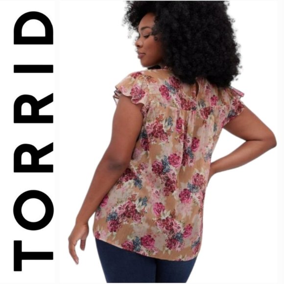 Torrid Crinkle Chiffon Flutter Sleeve Flowy Floral Summer Blouse Plus Size - Picture 1 of 11